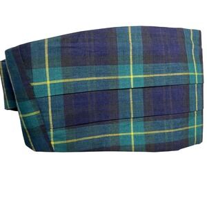 Tartan Plaid Cummerbund Pleated Cotton Formal Green Blue Oak Hall Adjustable